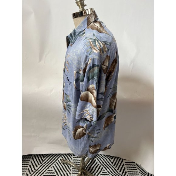 Campia Moda Vintage Tropical Hawaiian Leaf Shirt Size Large Blue Rayon - Picture 2 of 16